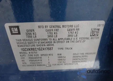 2016 Chevrolet Silverado 1500 1Lt z USA, uszkodzony, nr VIN 1GCVKREC1GZ417687